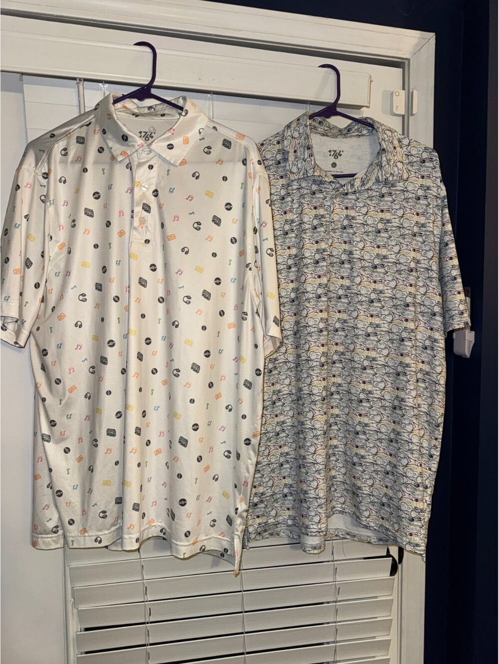 Set of 2 1764 Golf Rock N' Roll and Music Graphic Polo Shirt Men’s Large White